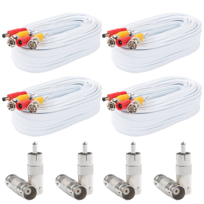 Postta BNC Video Power Cable (4 Pack 60 Feet) Video Security Camera Cable Wire with Eight Connectors for CCTV DVR Surveillance System - Image 1